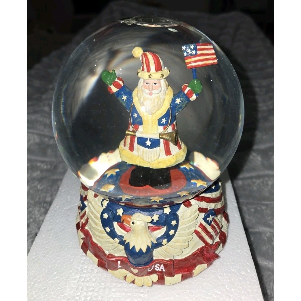 JCPenney Home Patriotic Uncle Santa Musical Snowglobe God Bless America Eagle